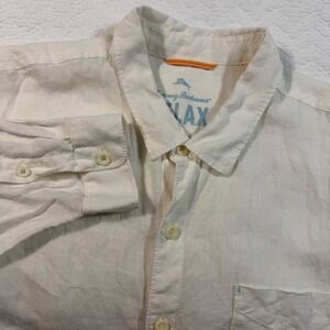 Tommy Bahama Mens Relax 100% Linen Button Down Shirt Long Sleeve Cream 2XB Big